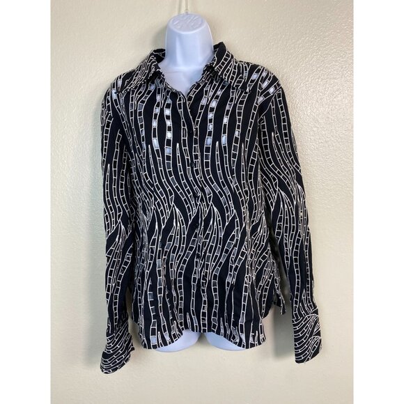 Samuel Dong Eyelet Black White Top Women size XL Artsy Art to wear Designer Boho - Picture 1 of 16